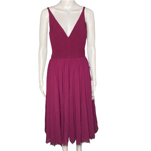 NWT Dress the Population Alicia Mixed Media Dark Magenta Midi Dress - Sz S - Picture 4 of 9